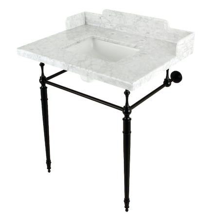 Kingston Brass 30 Carrara Marble Console Sink with Brass Legs, Marble WhiteMatte Black LMS3022M8SQ0